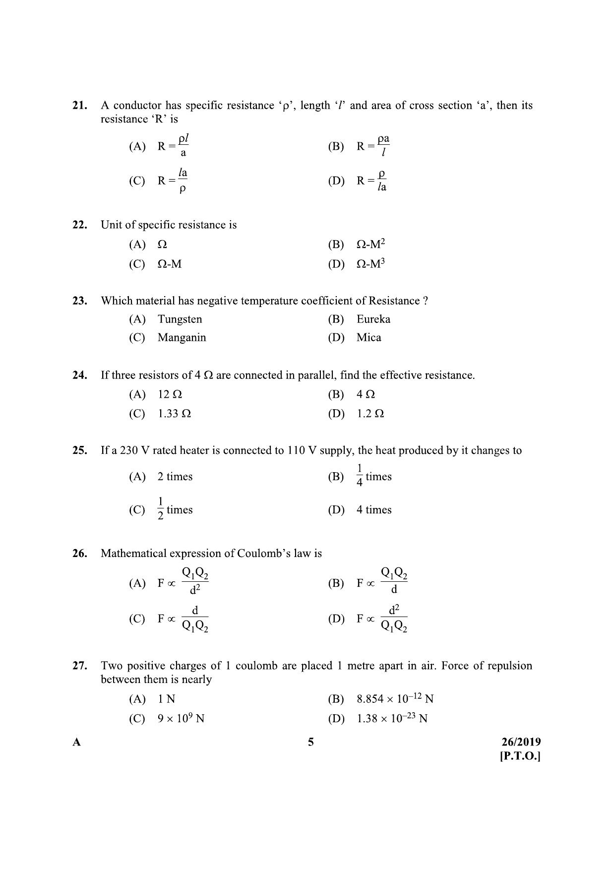 KPSC Furnce Operator Exam 2019 Code 262019 4