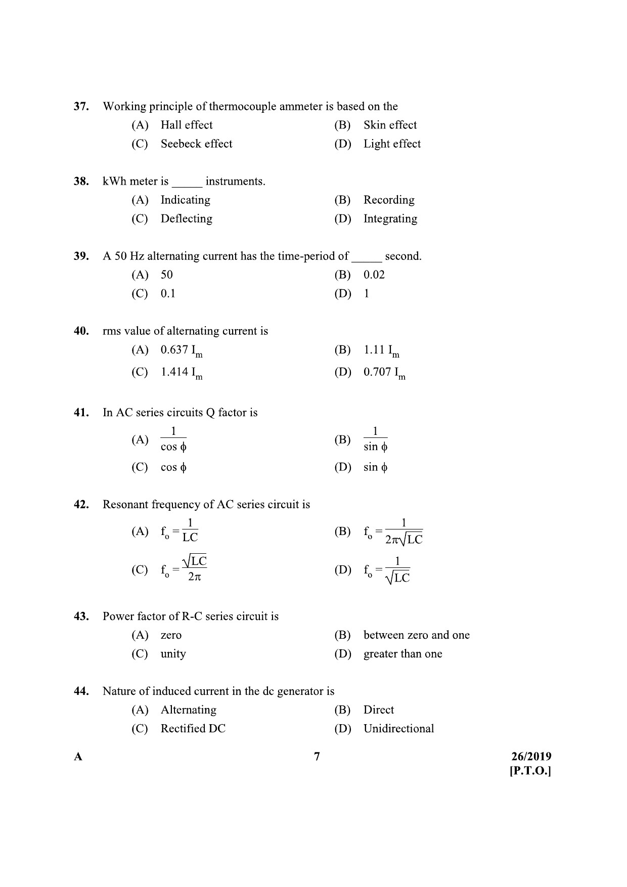 KPSC Furnce Operator Exam 2019 Code 262019 6