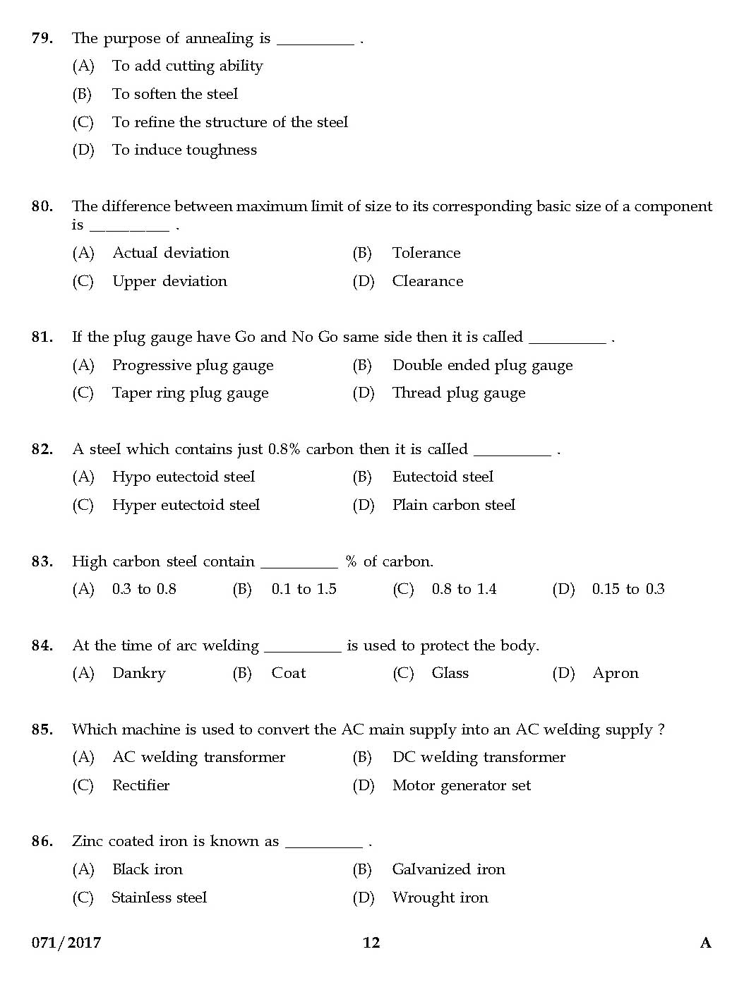 KPSC Mechanical Operator Exam 2017 Code 0712017 11