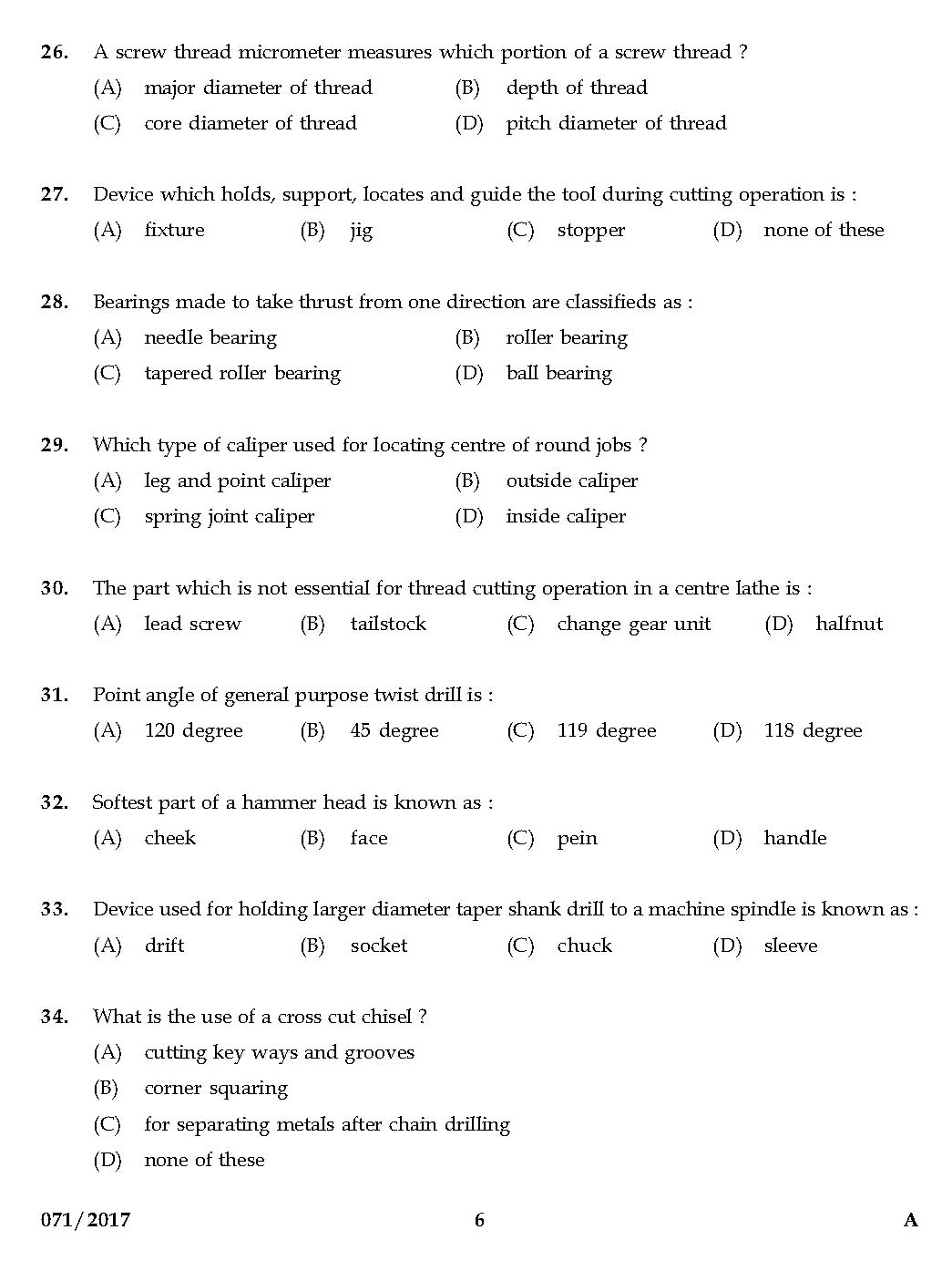 KPSC Mechanical Operator Exam 2017 Code 0712017 5