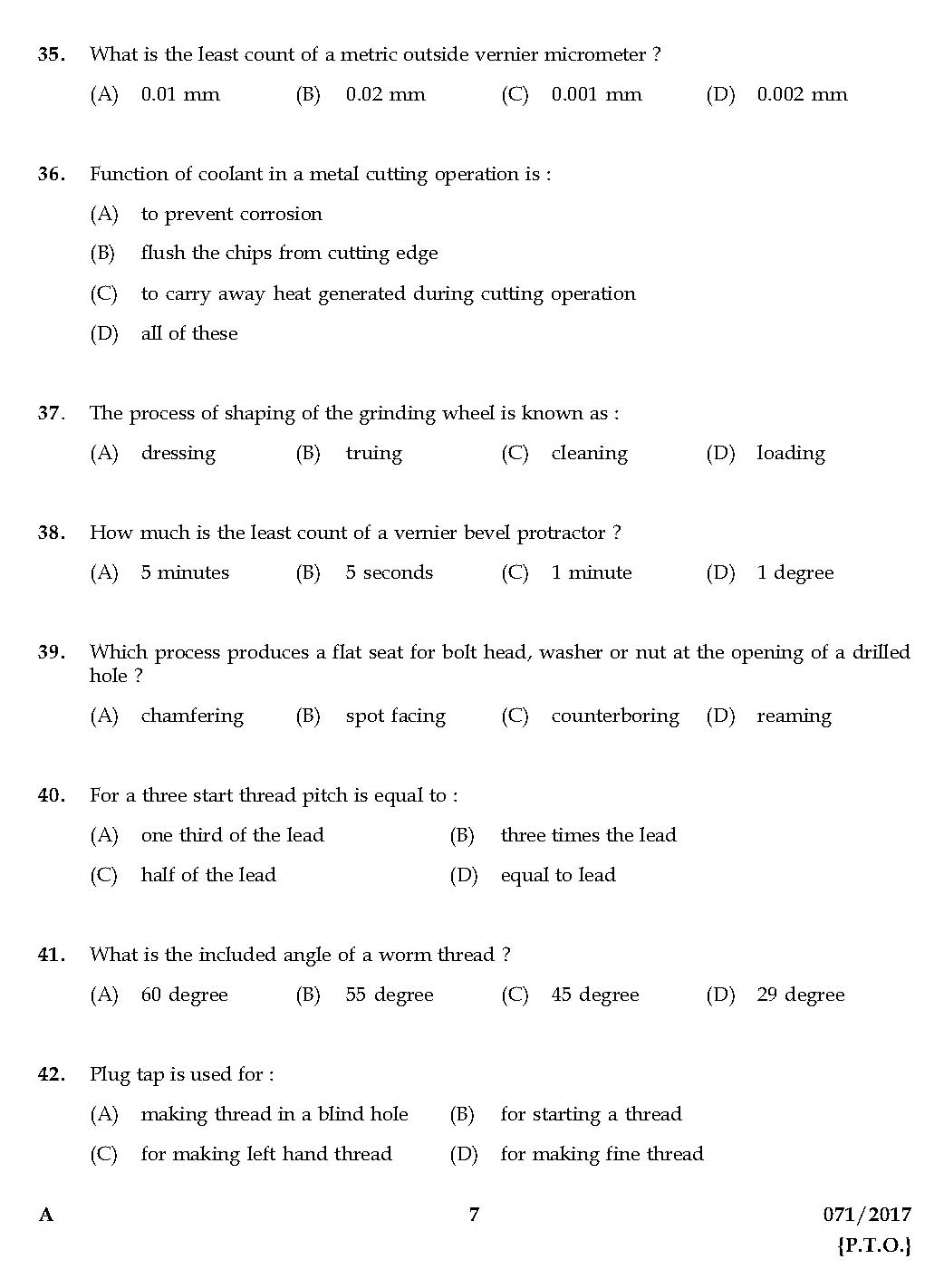 KPSC Mechanical Operator Exam 2017 Code 0712017 6