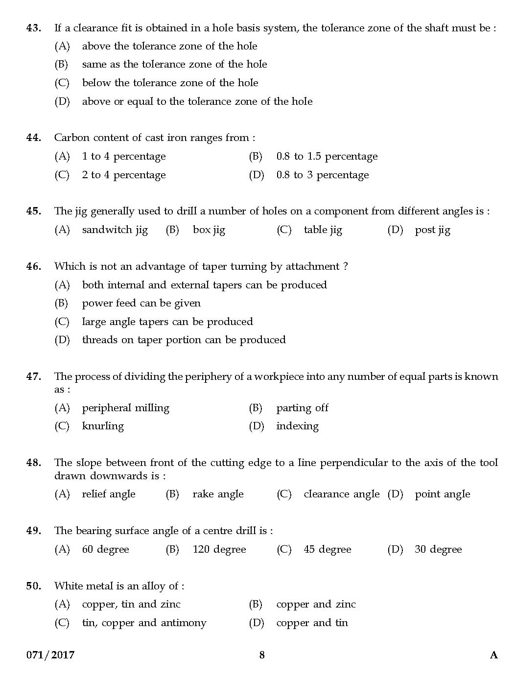 KPSC Mechanical Operator Exam 2017 Code 0712017-Operator Kerala PSC ...