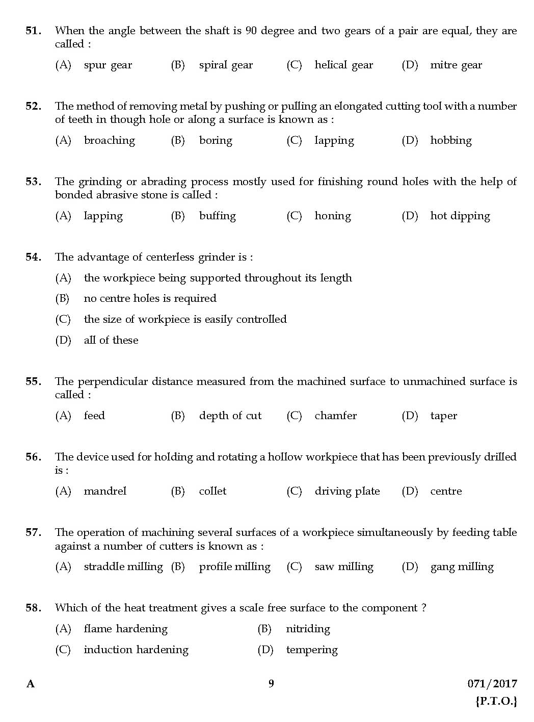 KPSC Mechanical Operator Exam 2017 Code 0712017 8