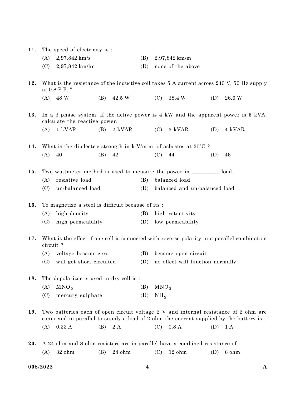 KPSC Operator in Kerala Water Authority Exam 2022 Code 0082022 3