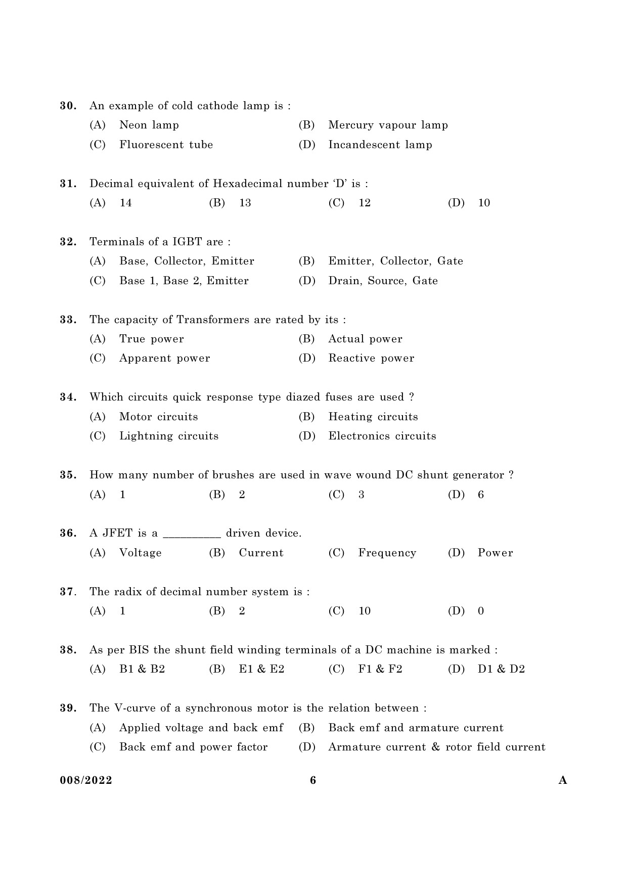 KPSC Operator in Kerala Water Authority Exam 2022 Code 0082022 5