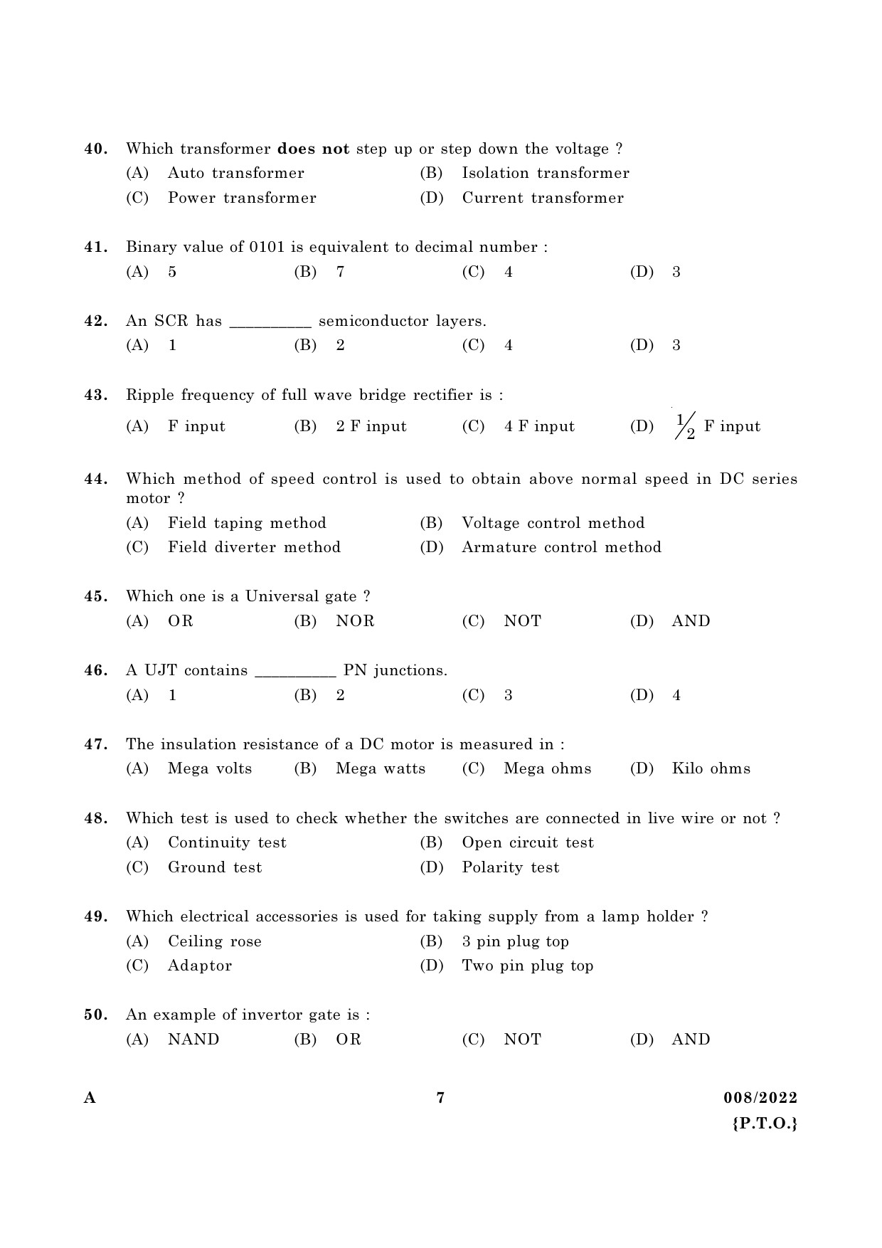 KPSC Operator in Kerala Water Authority Exam 2022 Code 0082022 6