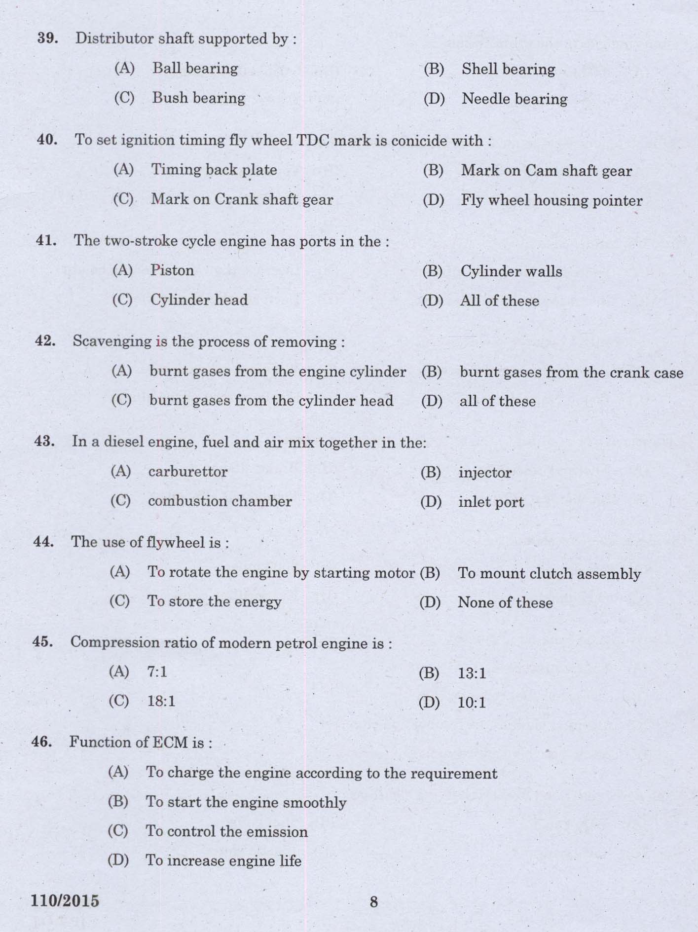 KPSC Pump Operator Ground Water Exam 2015 Code 1102015 6