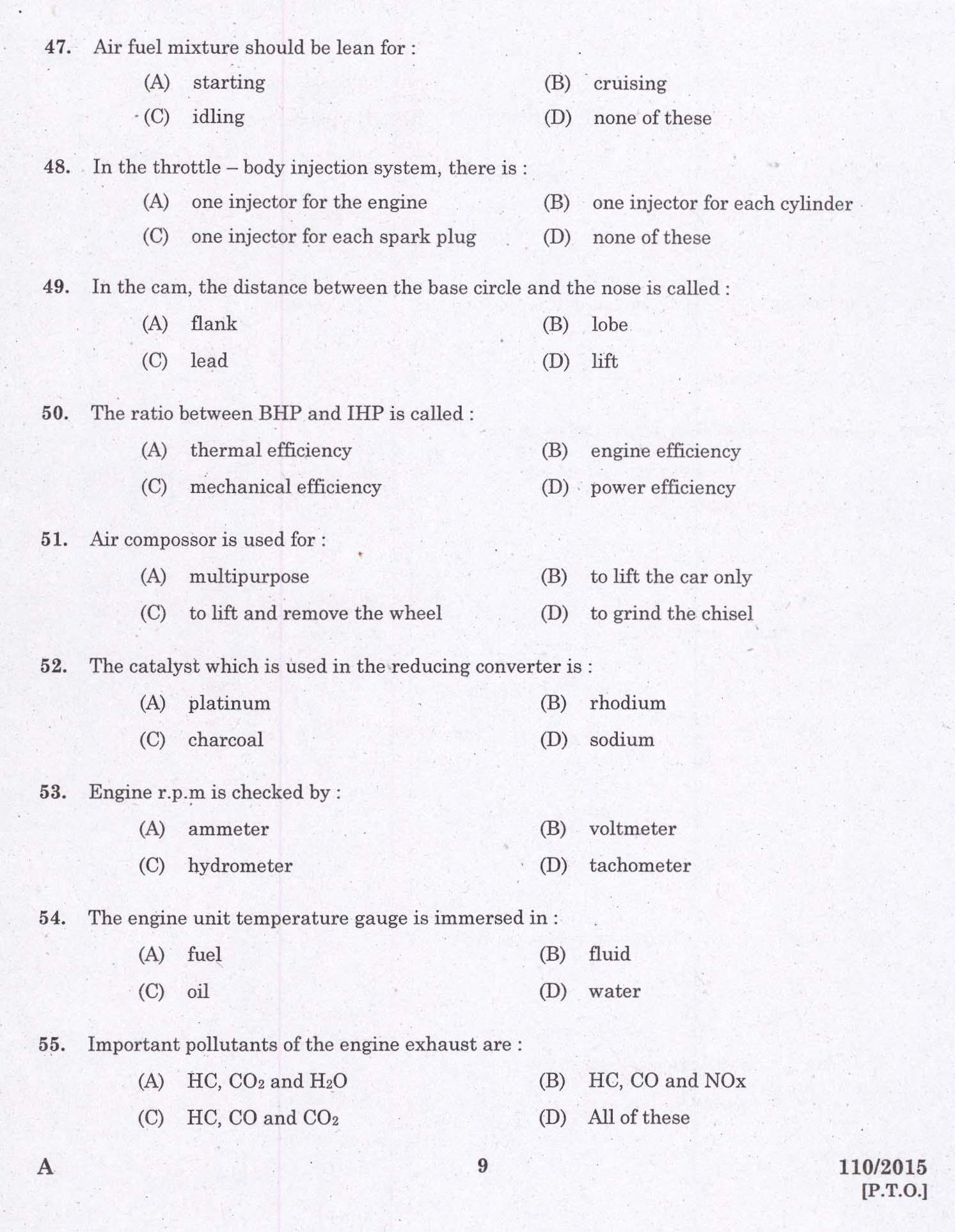 KPSC Pump Operator Ground Water Exam 2015 Code 1102015 7