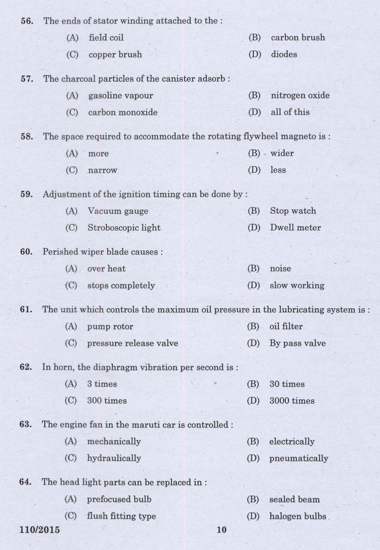 KPSC Pump Operator Ground Water Exam 2015 Code 1102015 8