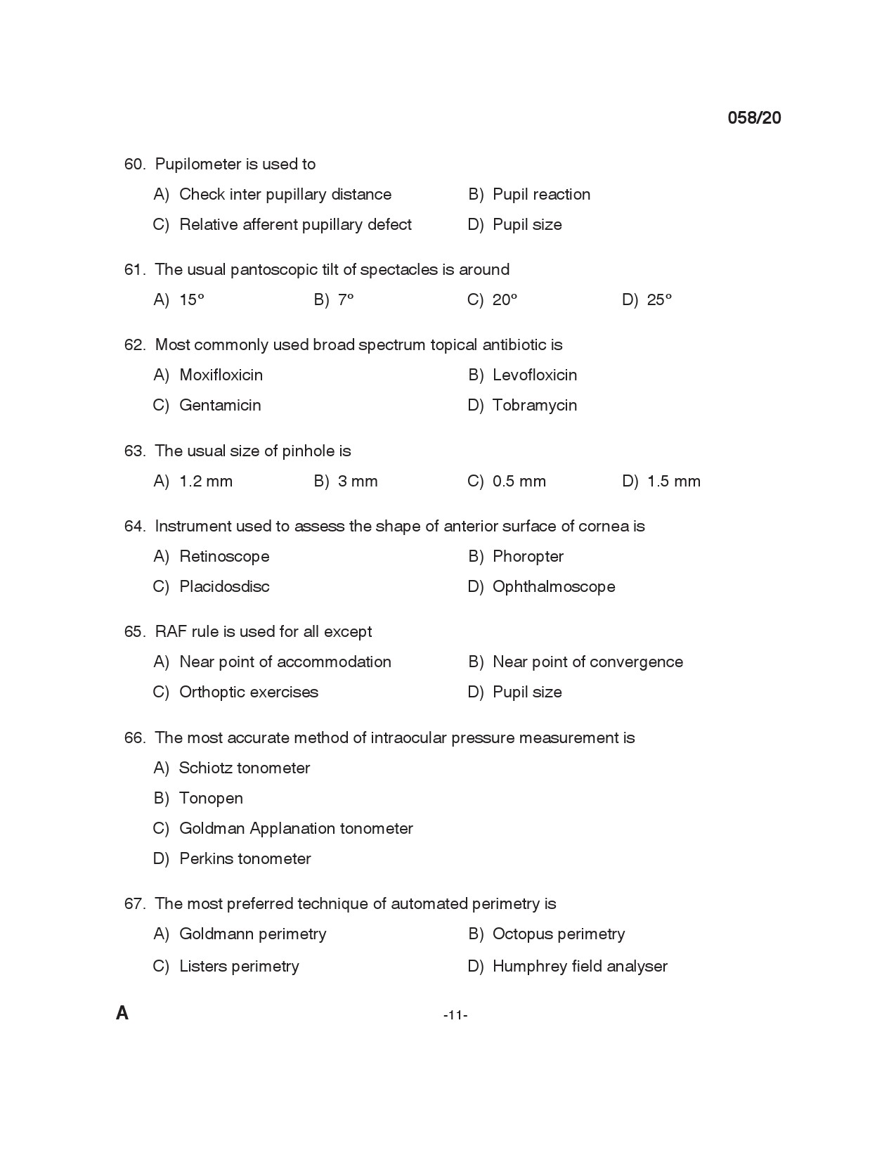 KPSC Optometrist Grade II Exam 2020 Code 0582020 10