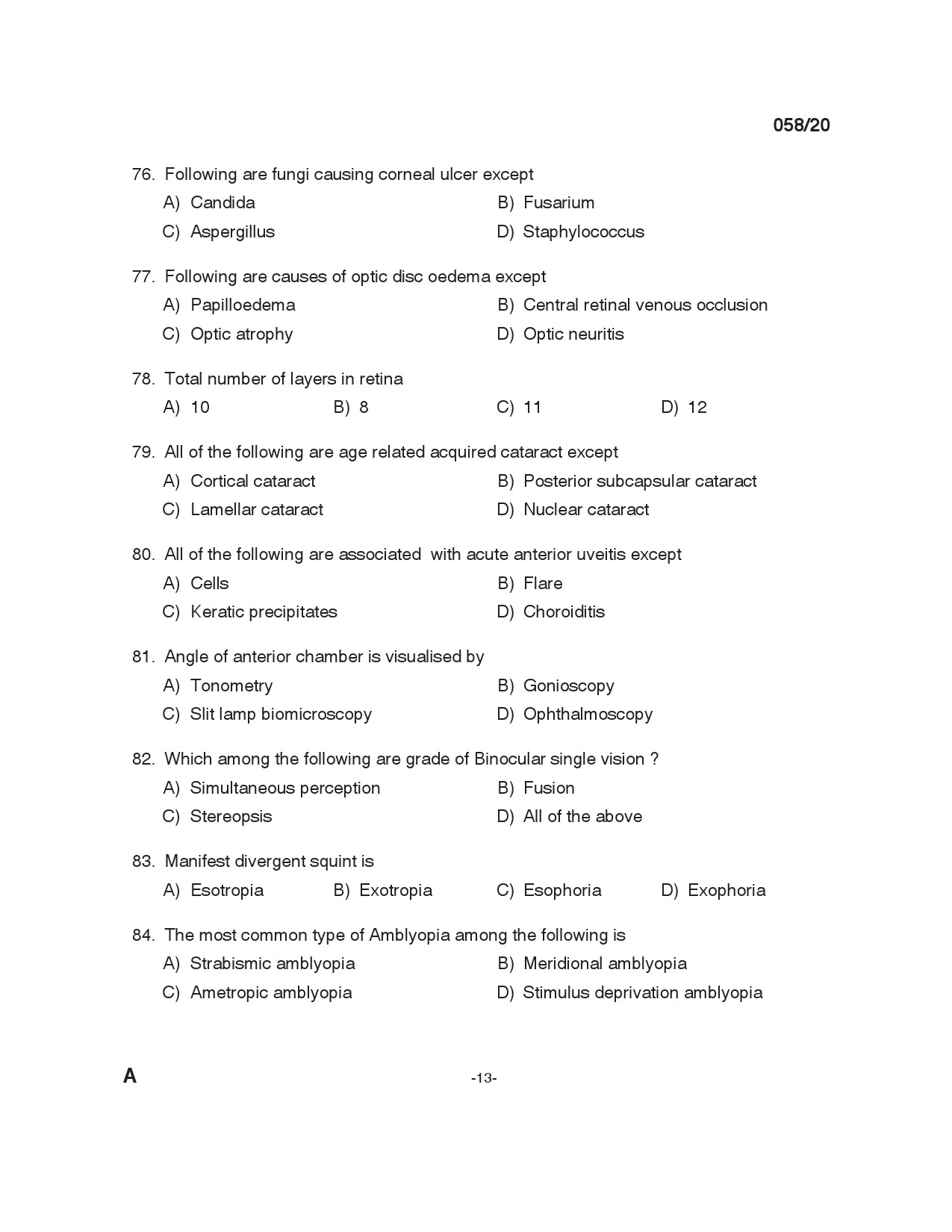 KPSC Optometrist Grade II Exam 2020 Code 0582020 12