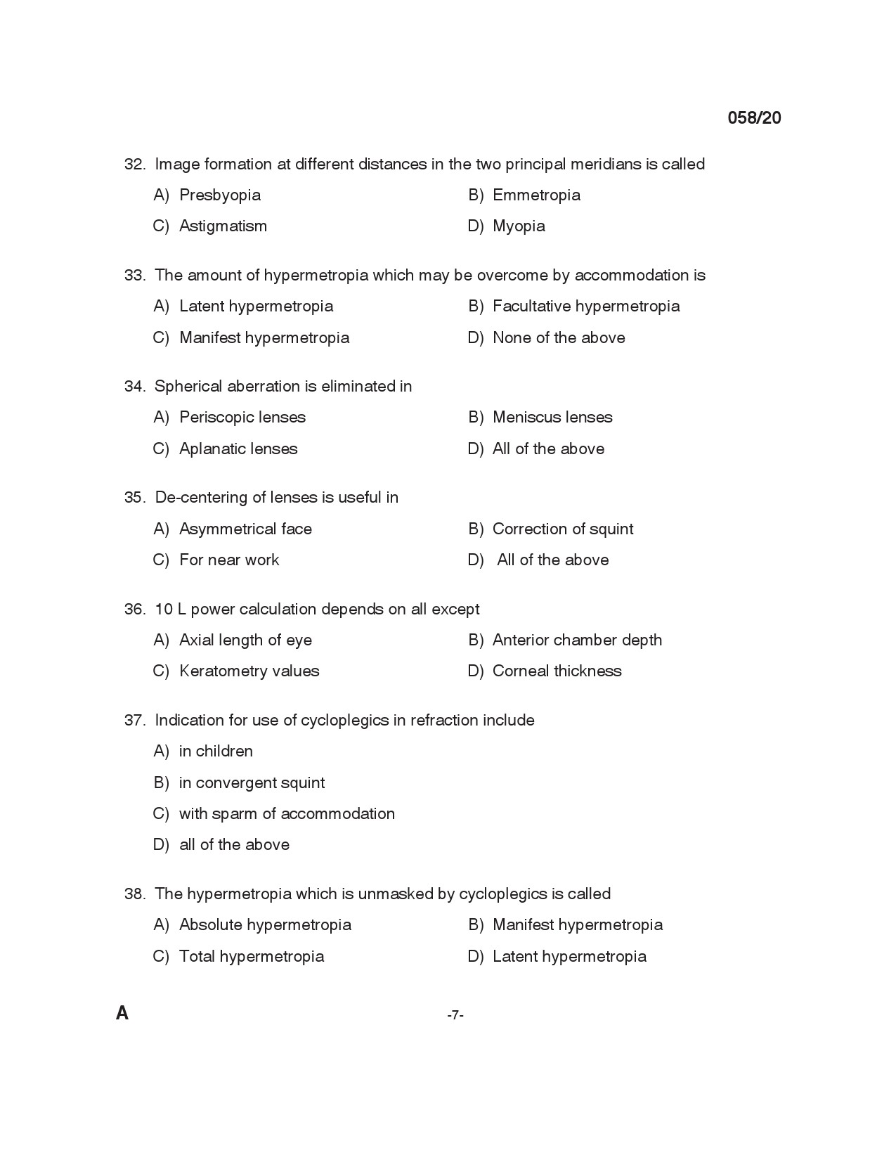 KPSC Optometrist Grade II Exam 2020 Code 0582020 6