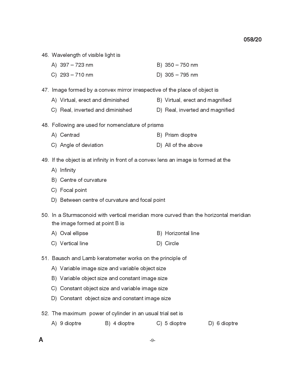 KPSC Optometrist Grade II Exam 2020 Code 0582020 8