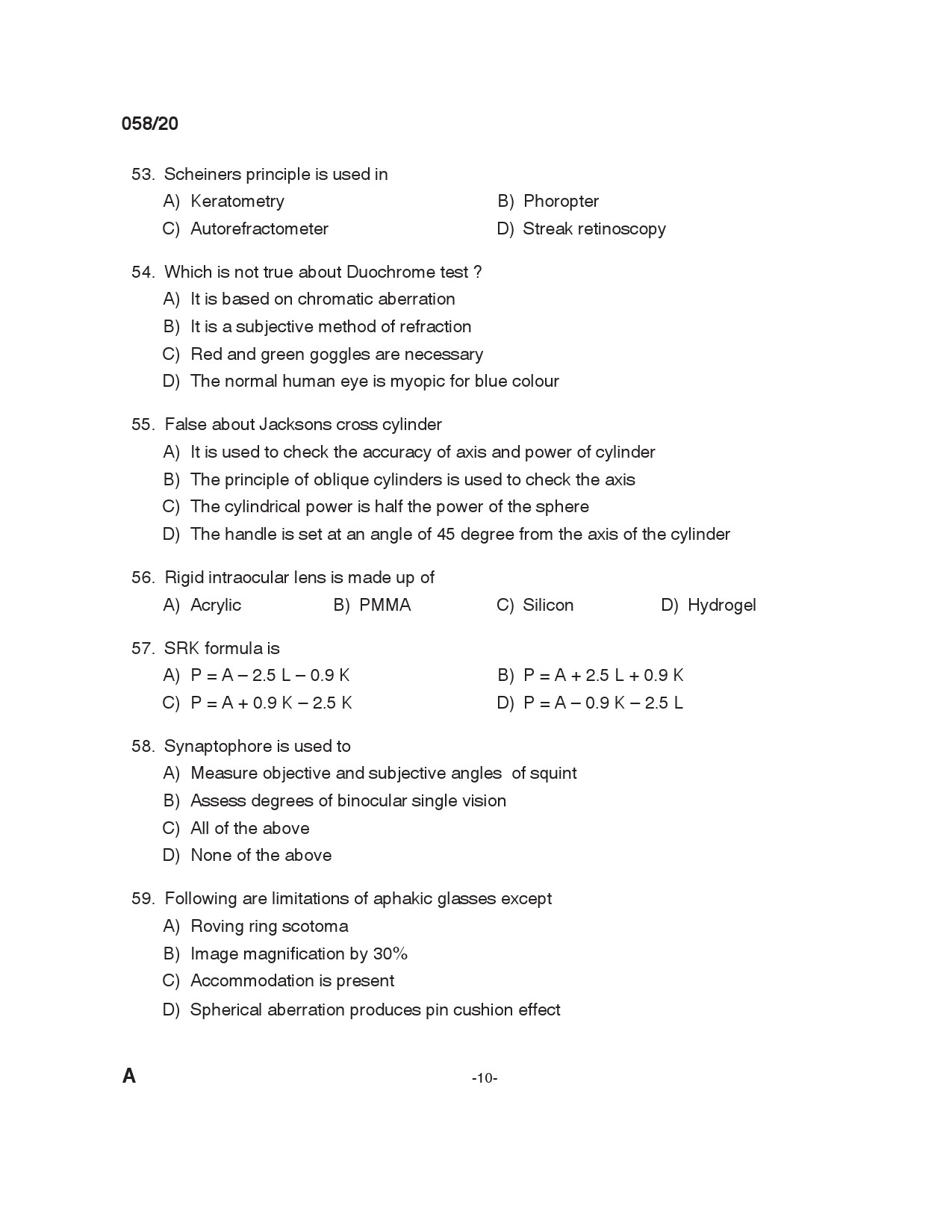 KPSC Optometrist Grade II Exam 2020 Code 0582020 9