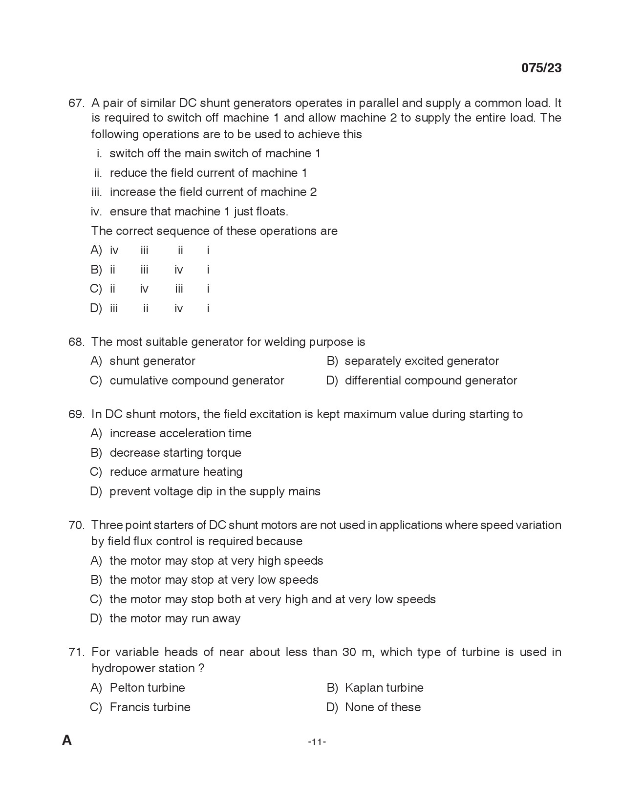 KPSC Overseer Grade II Electrical Exam 2023 Code 0752023 10