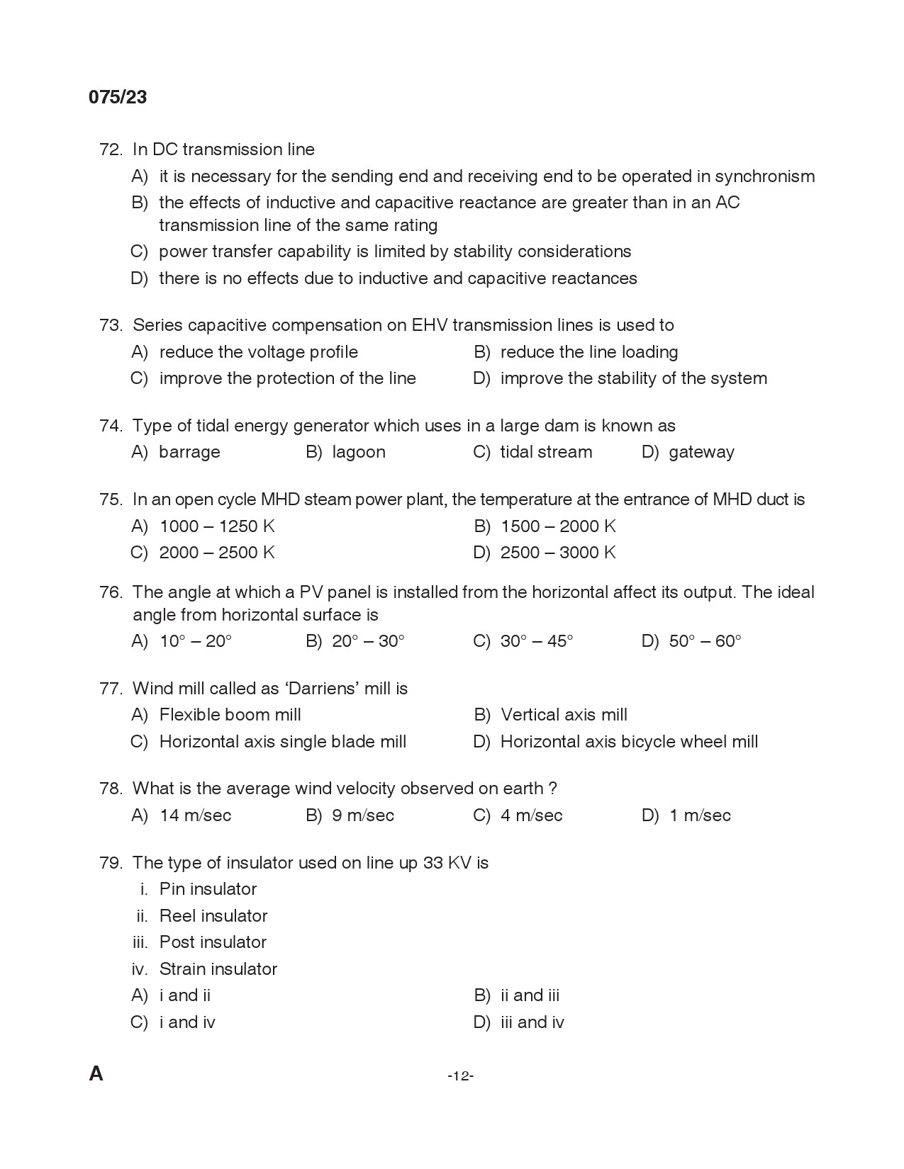 KPSC Overseer Grade II Electrical Exam 2023 Code 0752023 11