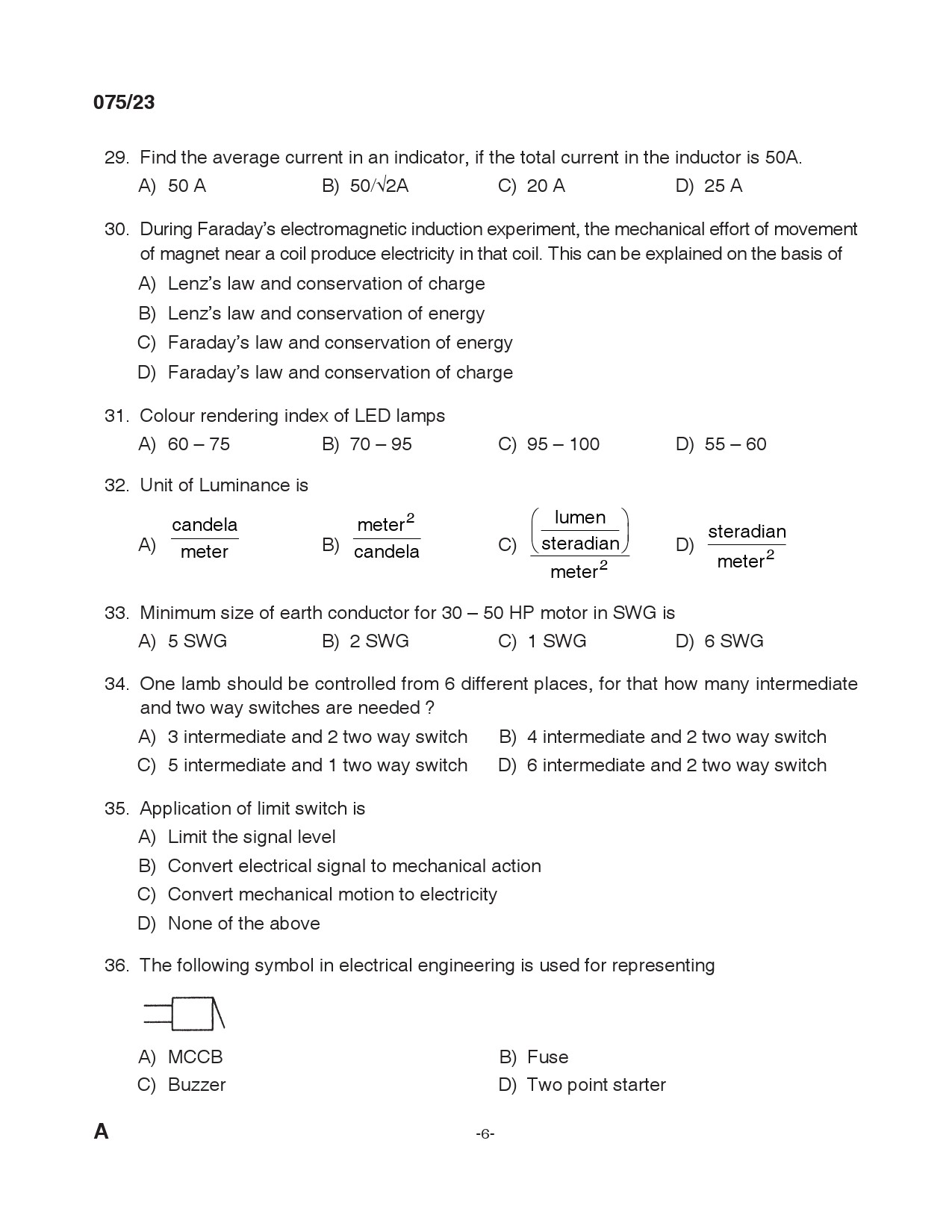 KPSC Overseer Grade II Electrical Exam 2023 Code 0752023 5