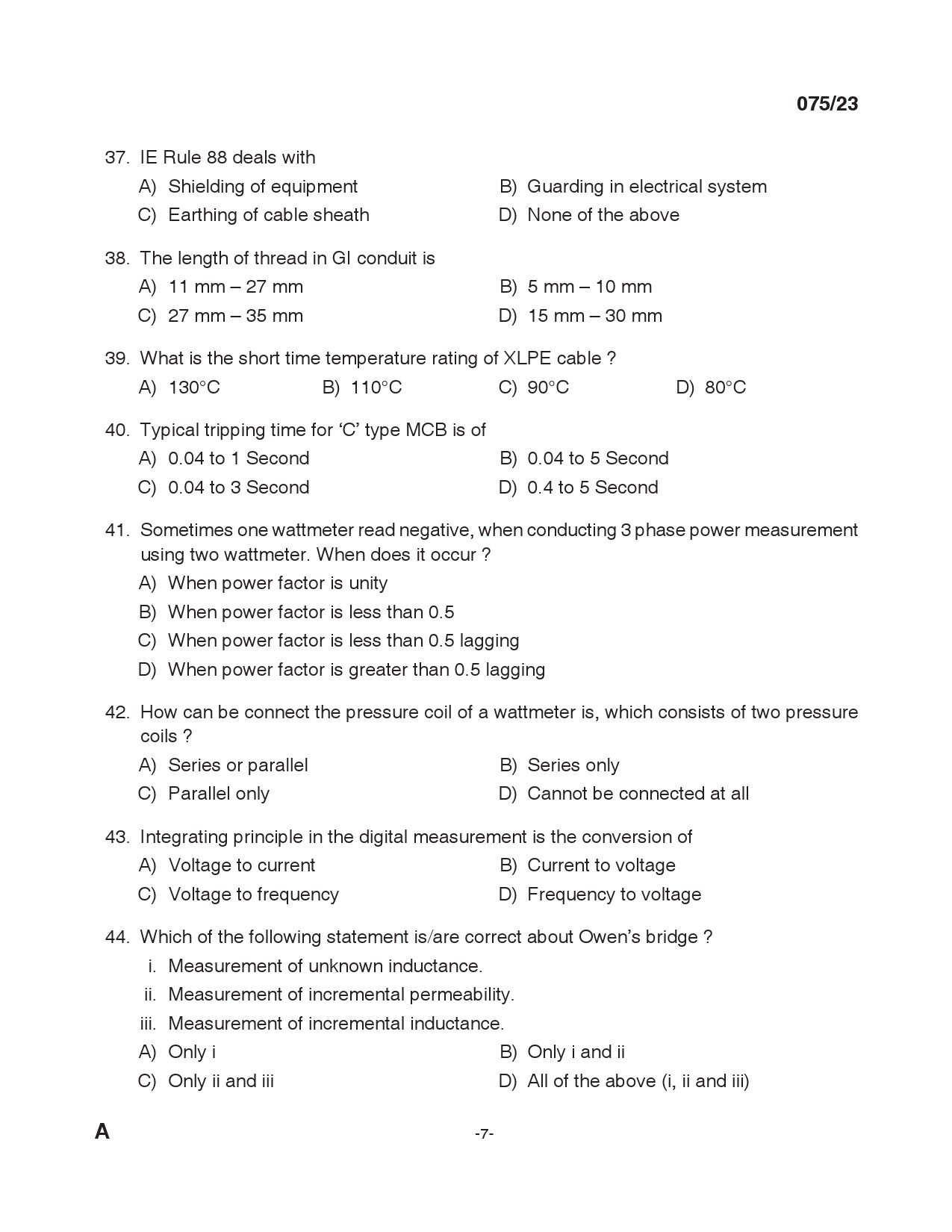 KPSC Overseer Grade II Electrical Exam 2023 Code 0752023 6