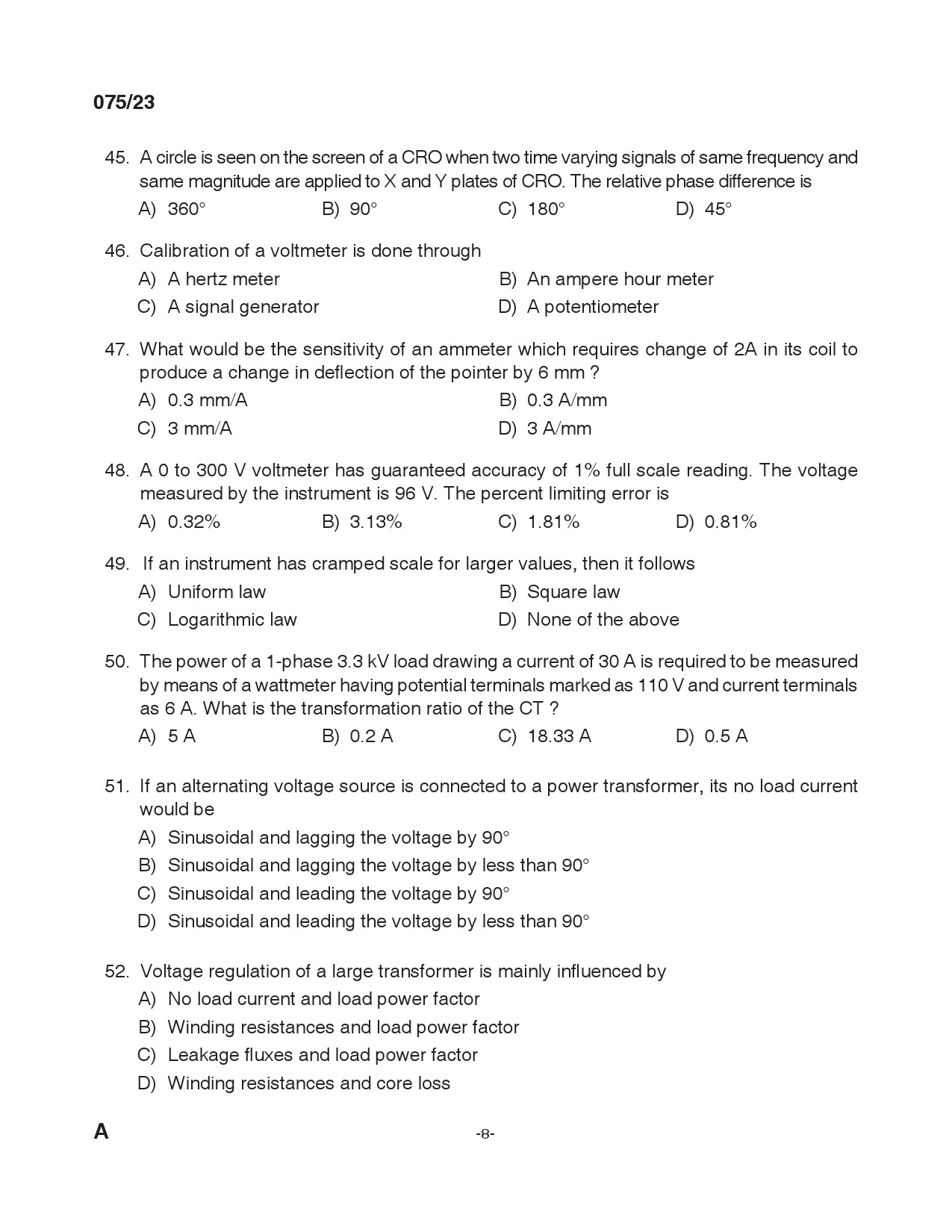 KPSC Overseer Grade II Electrical Exam 2023 Code 0752023 7