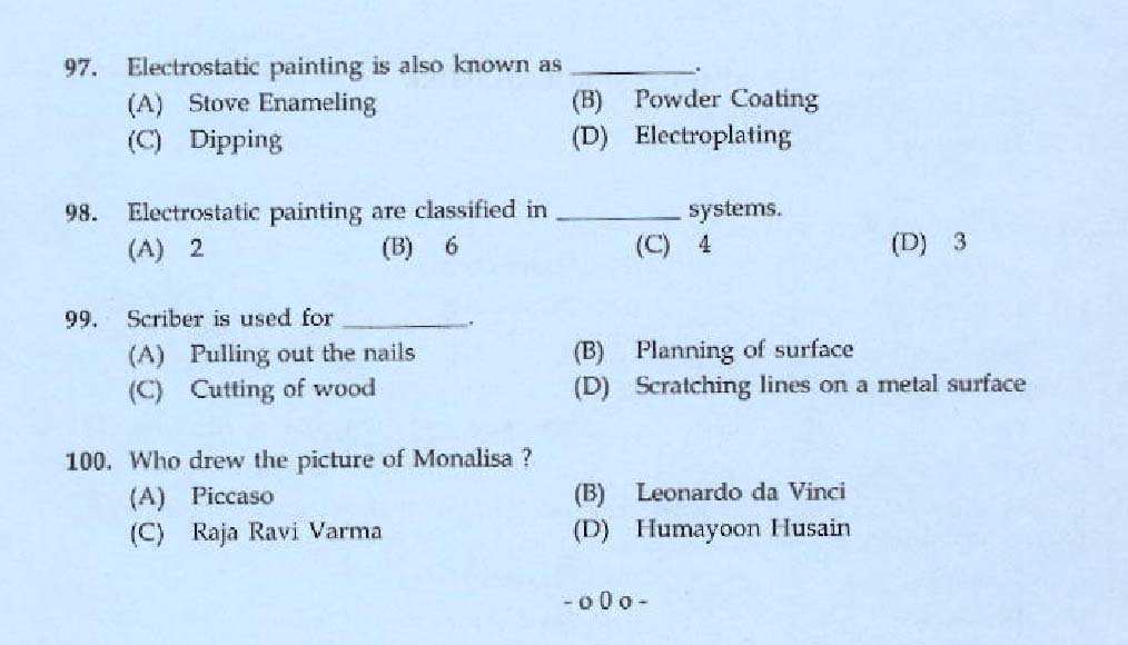 KPSC Painter Exam 2014 Code 1052014 12