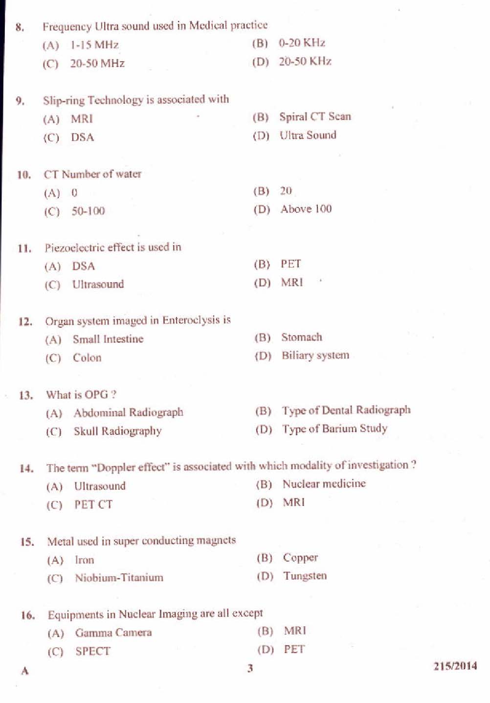 KPSC Radiographer Grade II Exam 2014 Code 2152014 3
