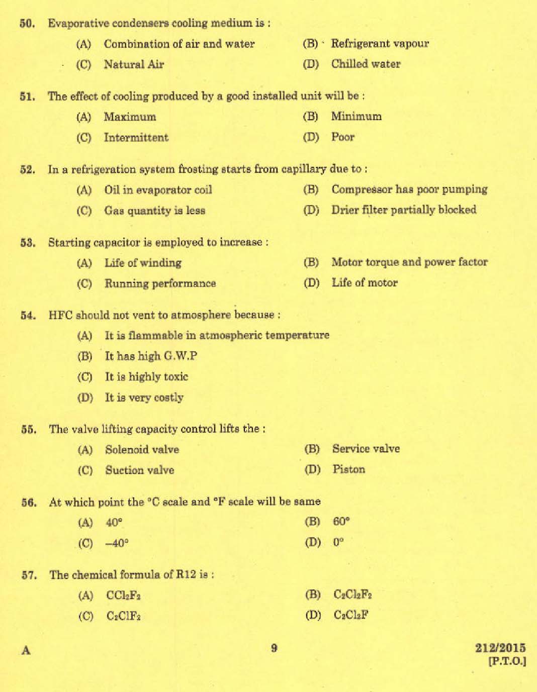 KPSC Refrigeration Mechanic Exam 2015 Code 2122015 7