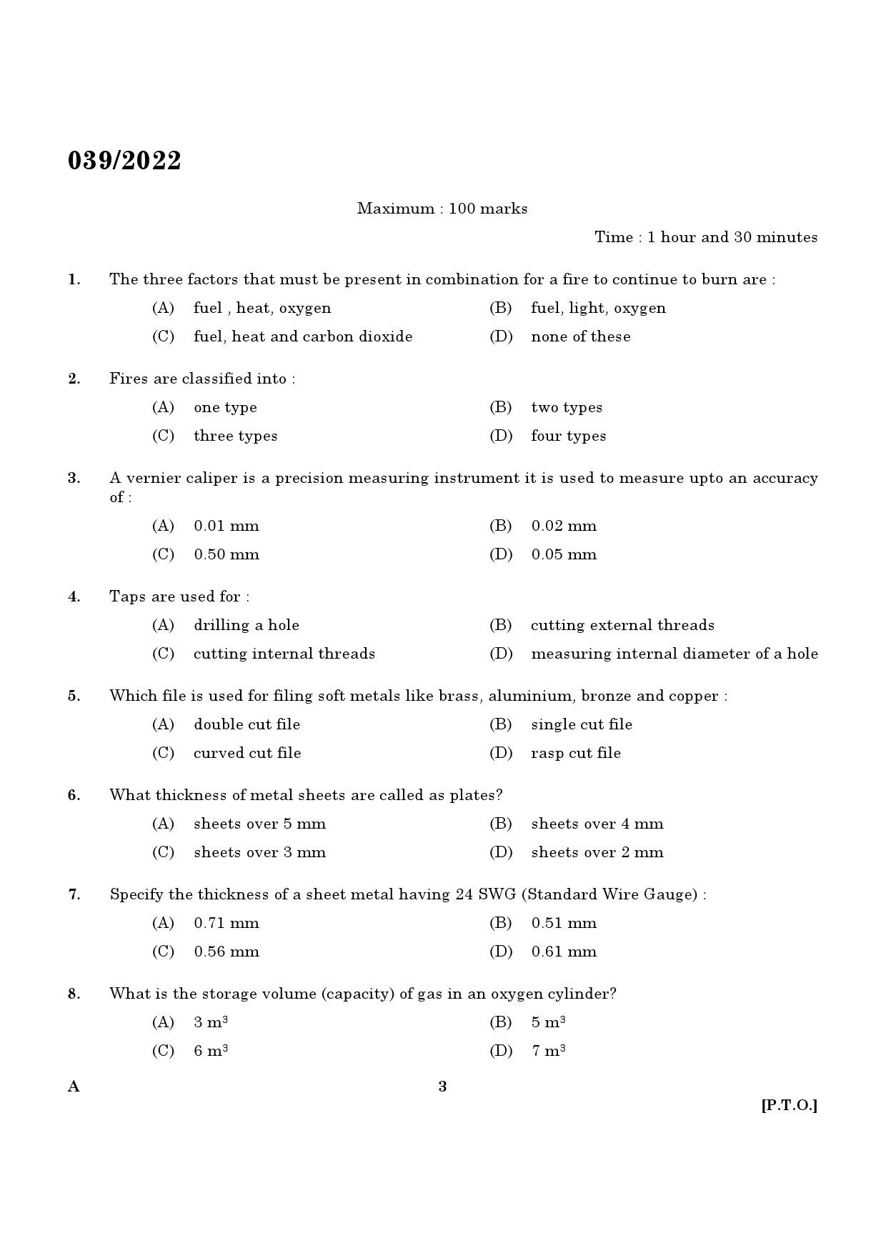 KPSC Refrigeration Mechanic Exam 2022 Code 0392022 1