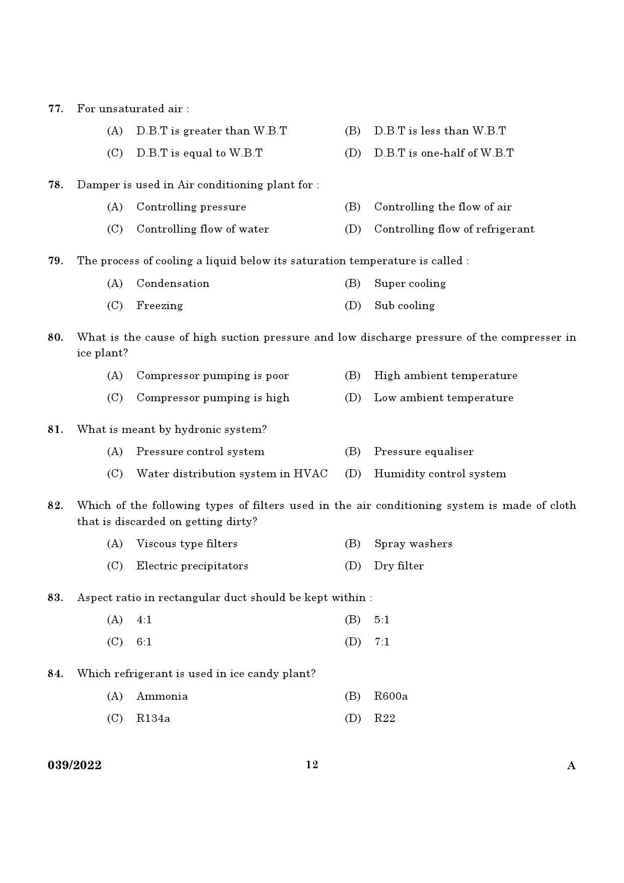 KPSC Refrigeration Mechanic Exam 2022 Code 0392022 10