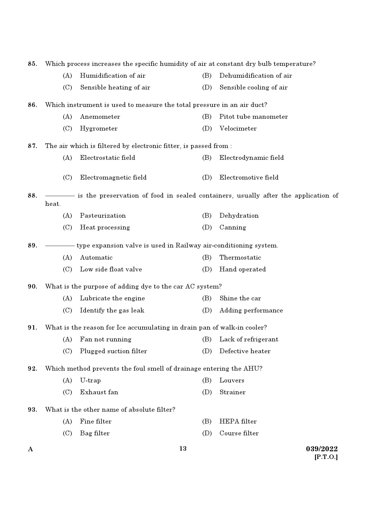 KPSC Refrigeration Mechanic Exam 2022 Code 0392022 11