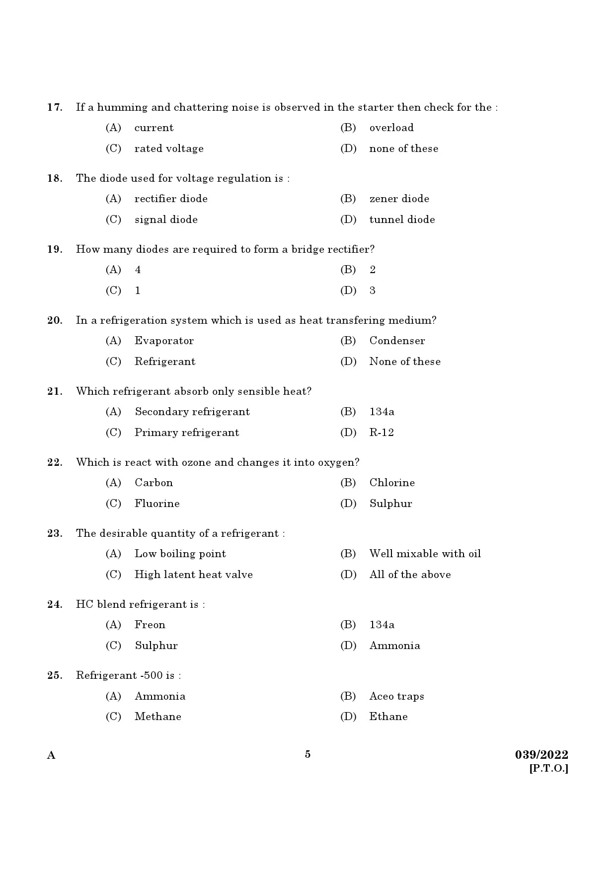 KPSC Refrigeration Mechanic Exam 2022 Code 0392022 3