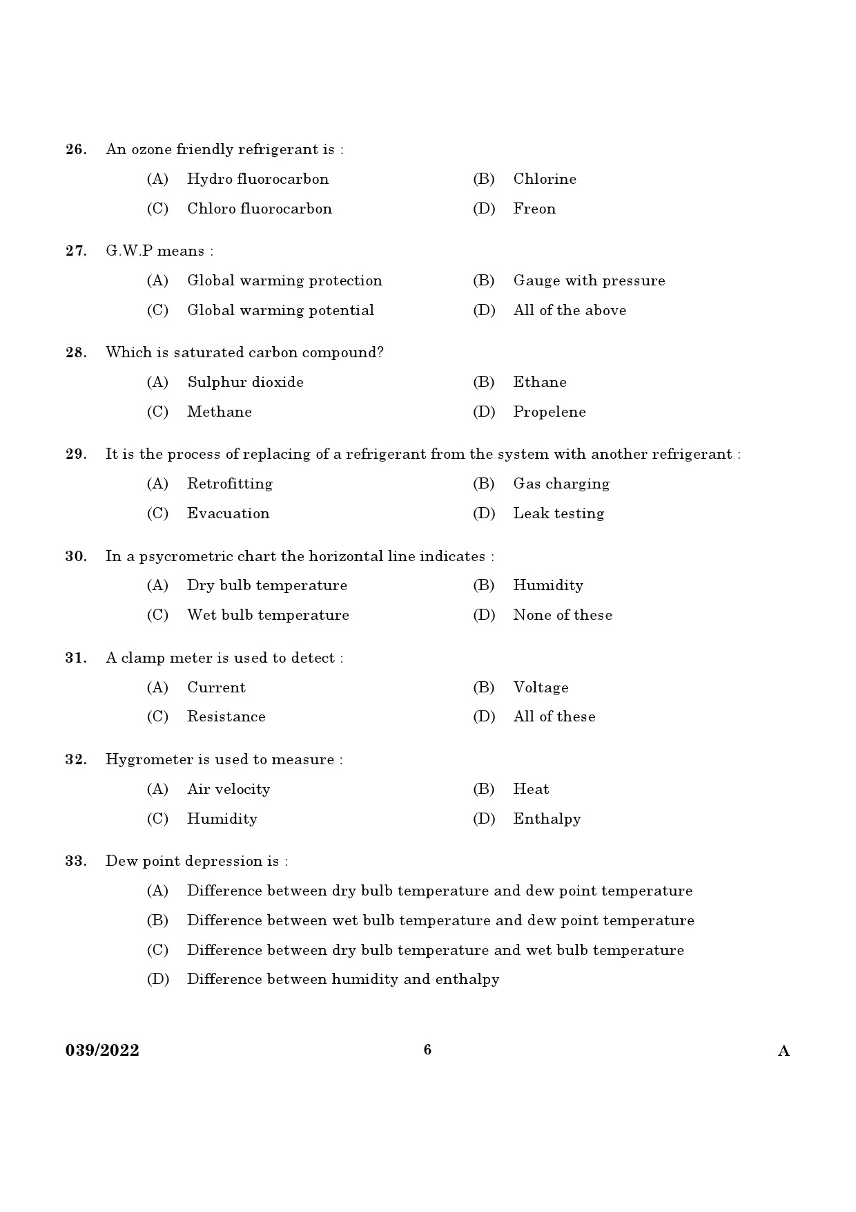 KPSC Refrigeration Mechanic Exam 2022 Code 0392022 4