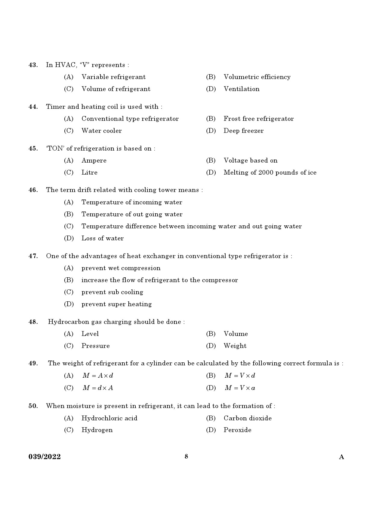 KPSC Refrigeration Mechanic Exam 2022 Code 0392022 6