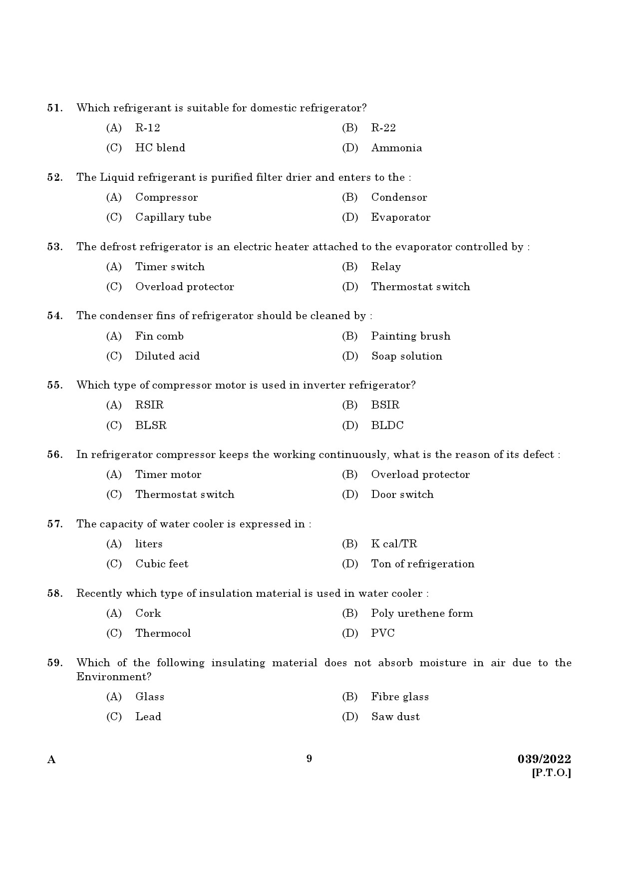 KPSC Refrigeration Mechanic Exam 2022 Code 0392022 7