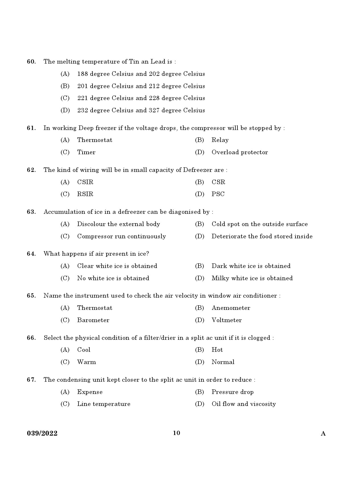 KPSC Refrigeration Mechanic Exam 2022 Code 0392022 8