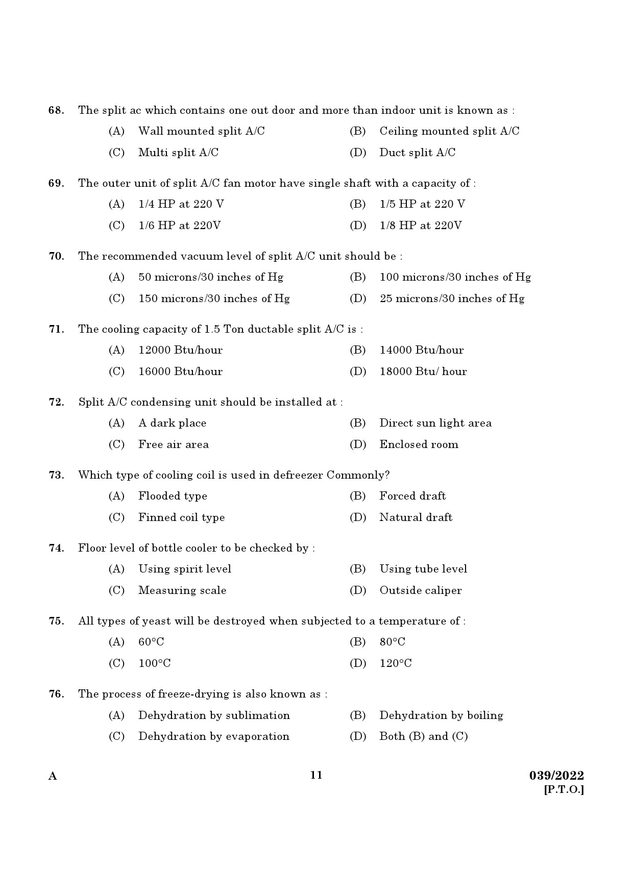 KPSC Refrigeration Mechanic Exam 2022 Code 0392022 9