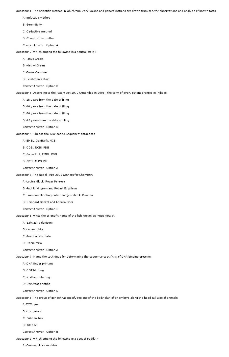 KPSC Scientific Assistant Biology Exam 2021 Code 12021OL 6