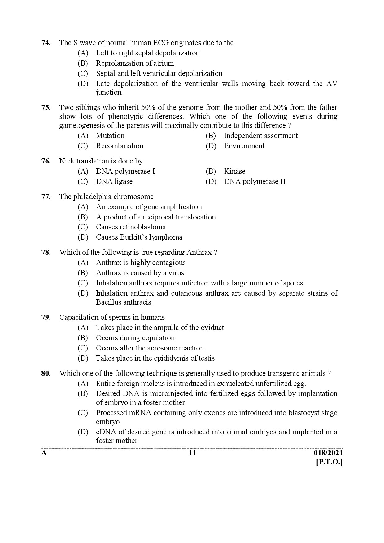 KPSC Scientific Officer Biology Exam 2021 Code 0182021 10