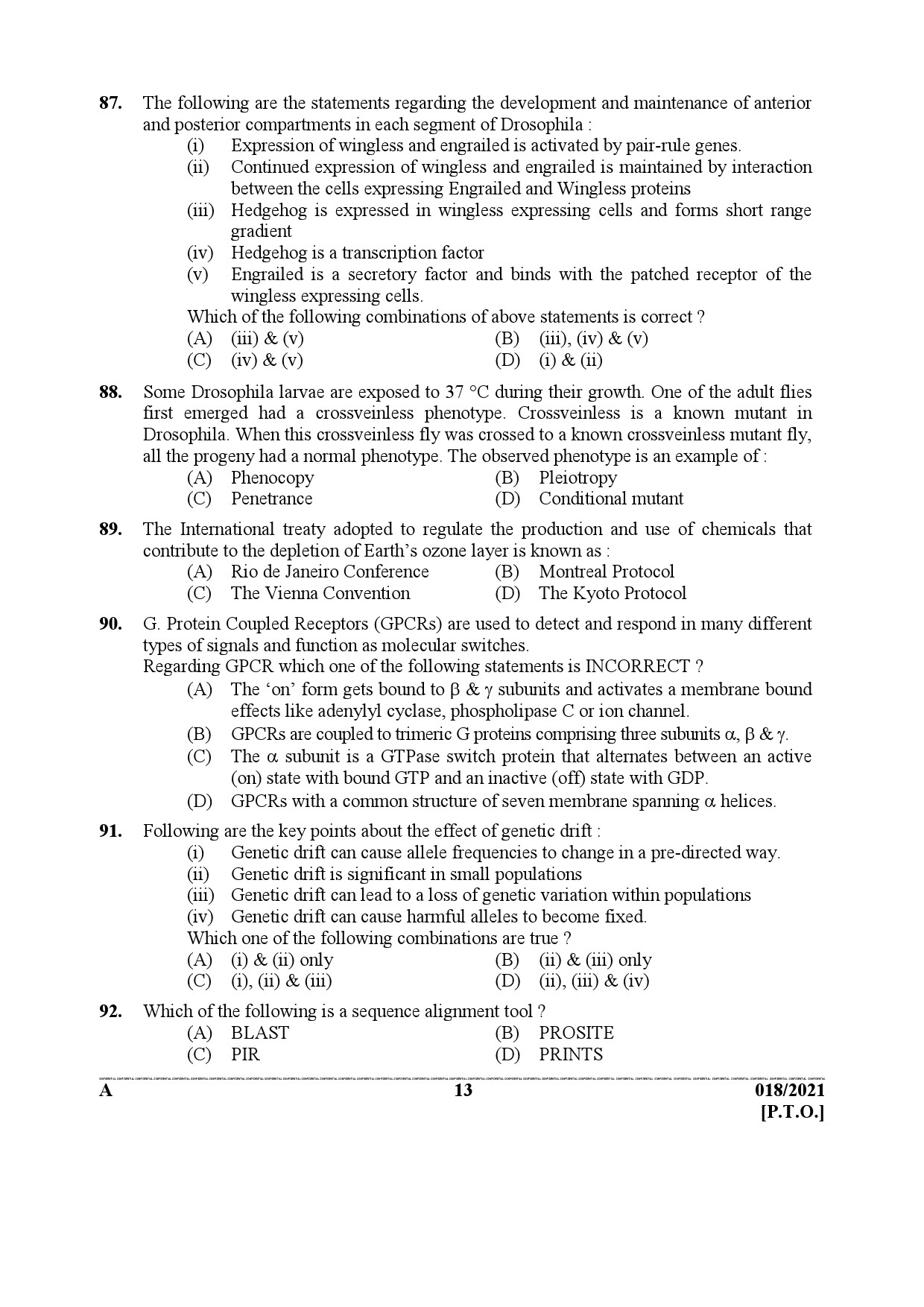 Kerala PSC Scientific Officer Biology Examination Question Paper of