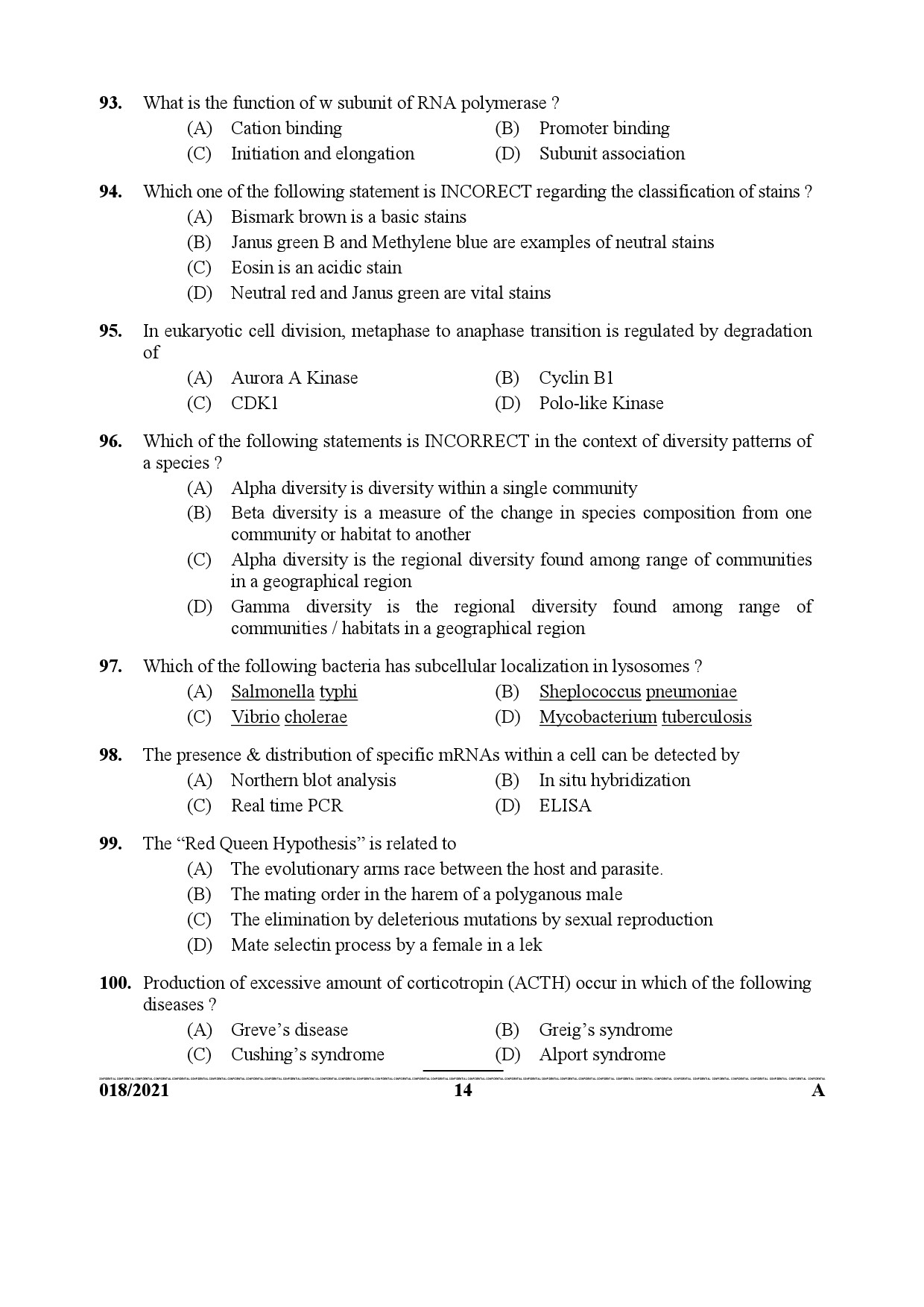 KPSC Scientific Officer Biology Exam 2021 Code 0182021 13