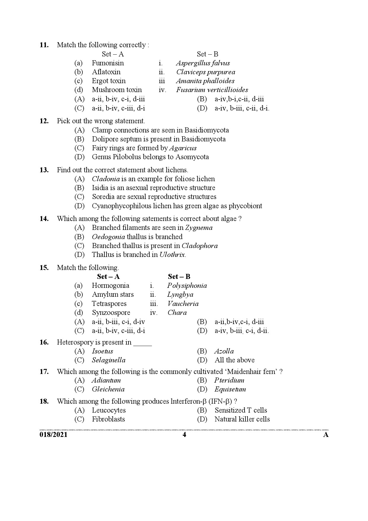 KPSC Scientific Officer Biology Exam 2021 Code 0182021 3