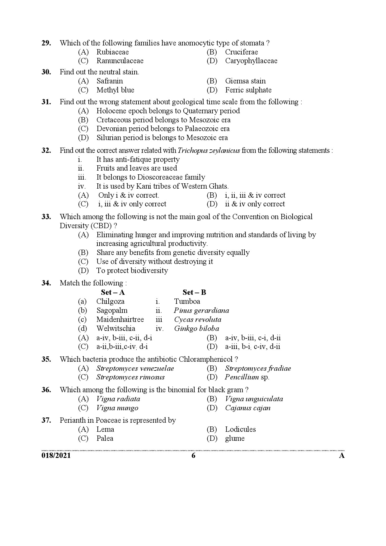 KPSC Scientific Officer Biology Exam 2021 Code 0182021 5