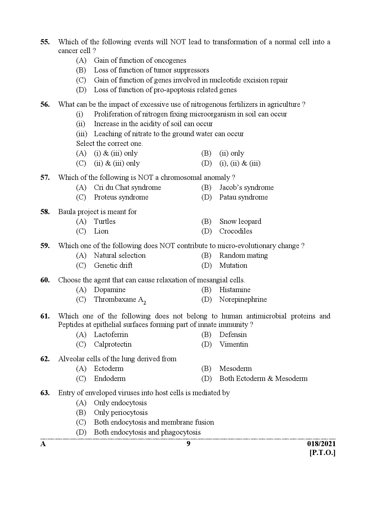 KPSC Scientific Officer Biology Exam 2021 Code 0182021 8