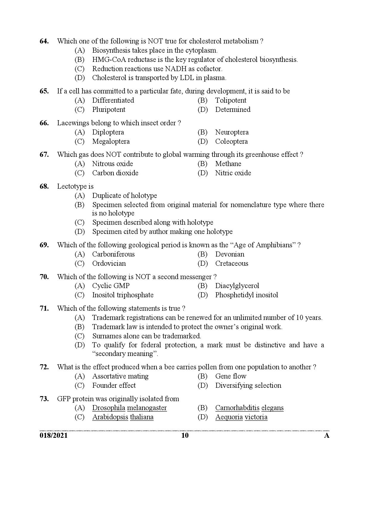 KPSC Scientific Officer Biology Exam 2021 Code 0182021 9