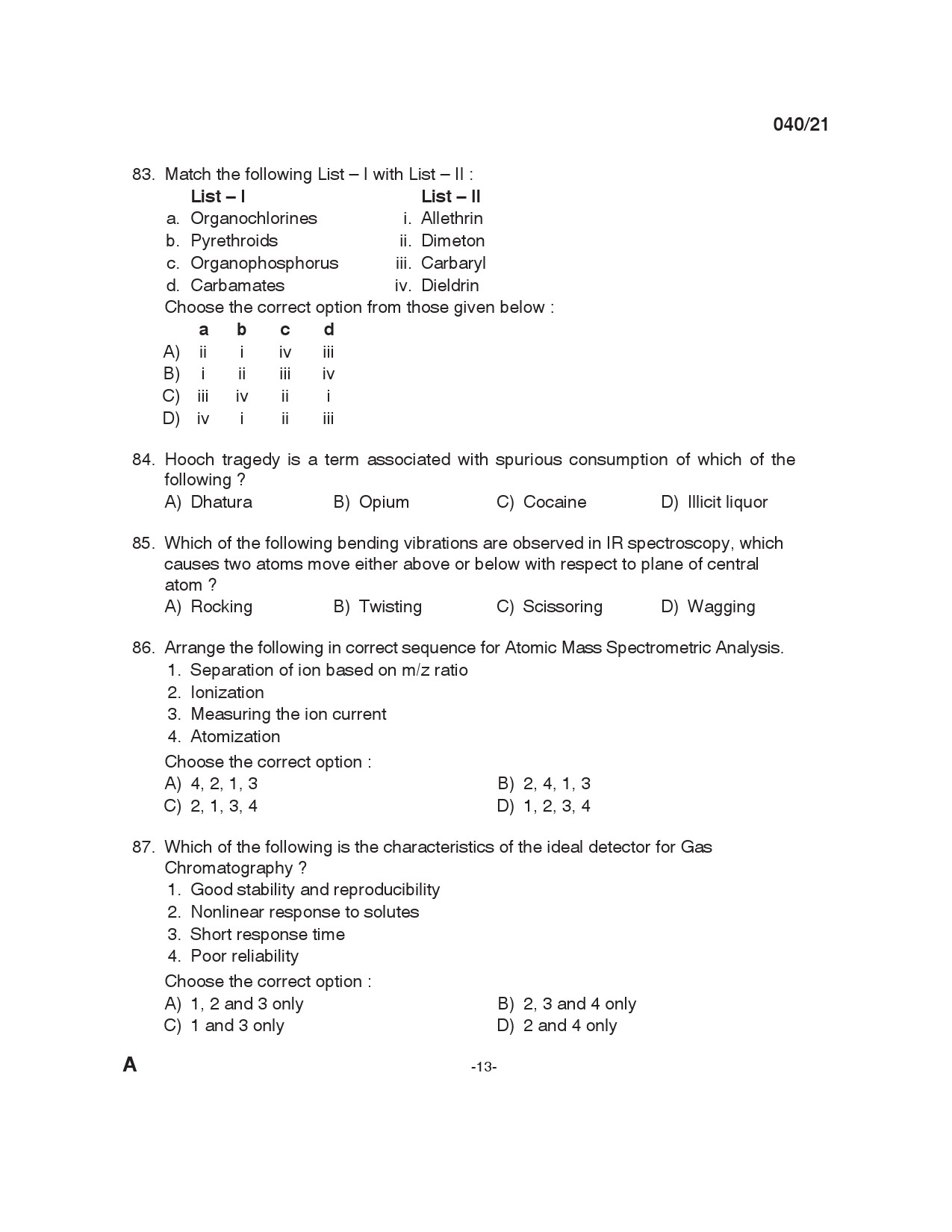 KPSC Scientific Officer Chemistry Exam 2021 Code 0402021 12