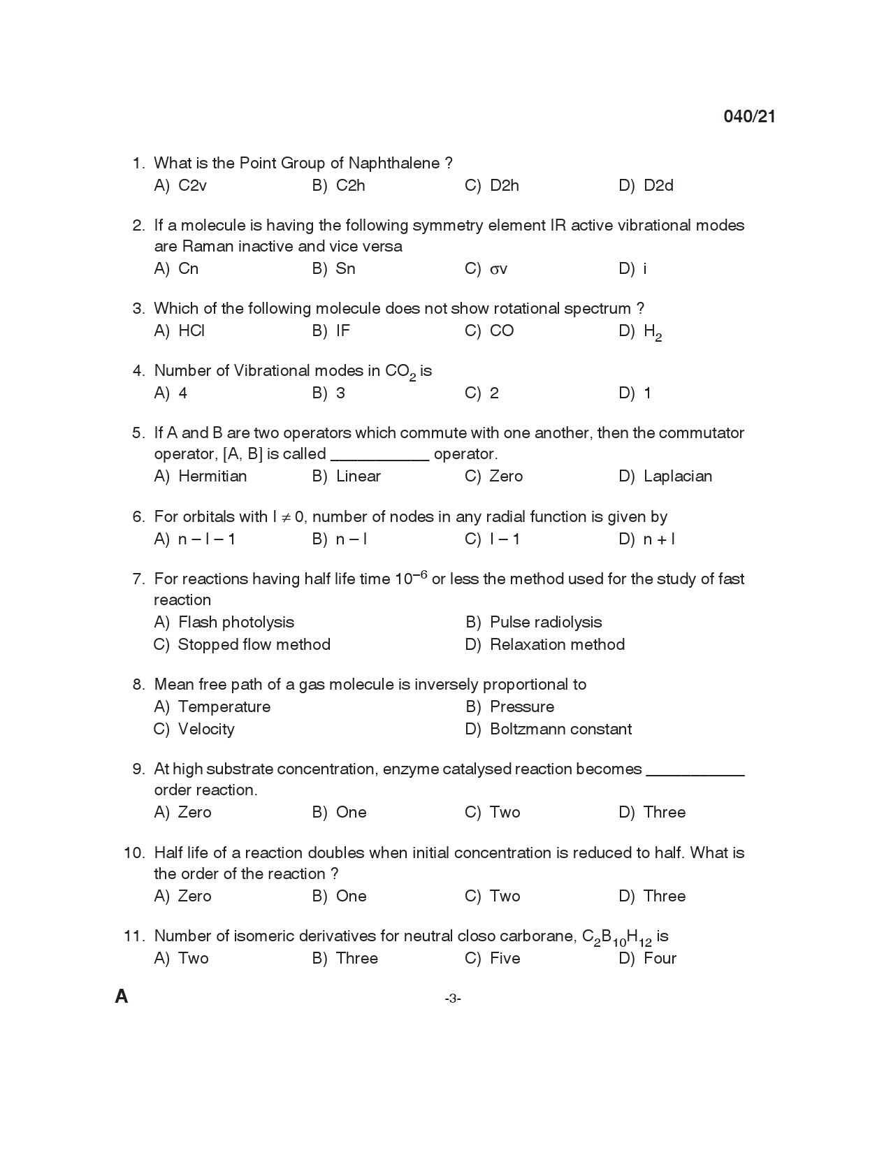 KPSC Scientific Officer Chemistry Exam 2021 Code 0402021 2