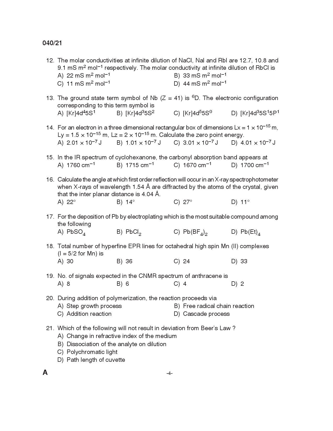 KPSC Scientific Officer Chemistry Exam 2021 Code 0402021 3