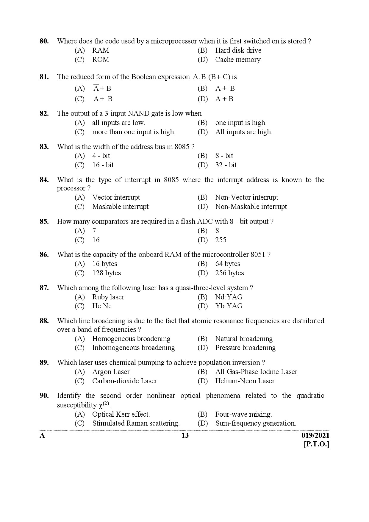 KPSC Scientific Officer Physics Exam 2021 Code 0192021 12