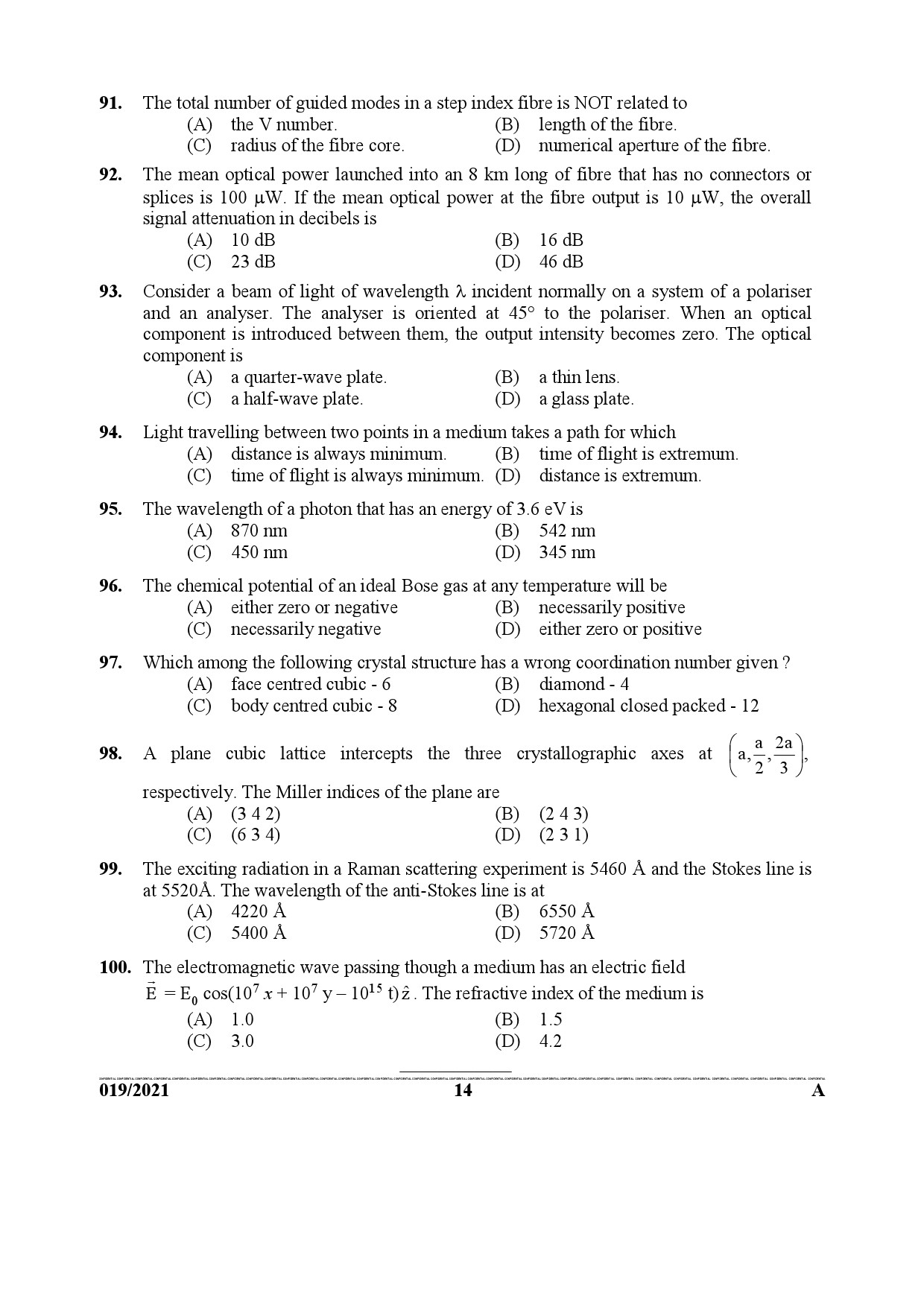 KPSC Scientific Officer Physics Exam 2021 Code 0192021 13