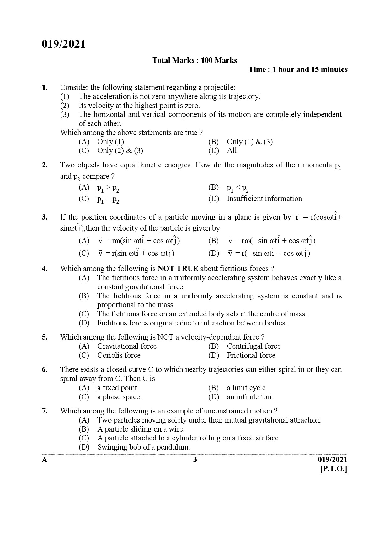 KPSC Scientific Officer Physics Exam 2021 Code 0192021 2