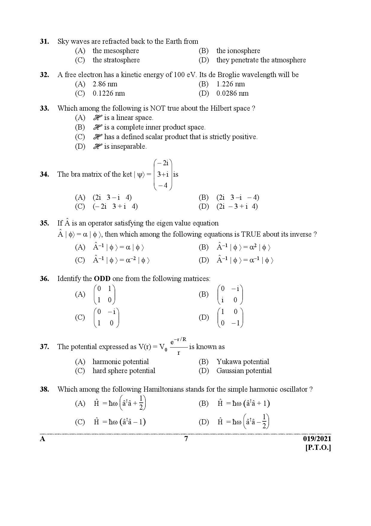 KPSC Scientific Officer Physics Exam 2021 Code 0192021 6